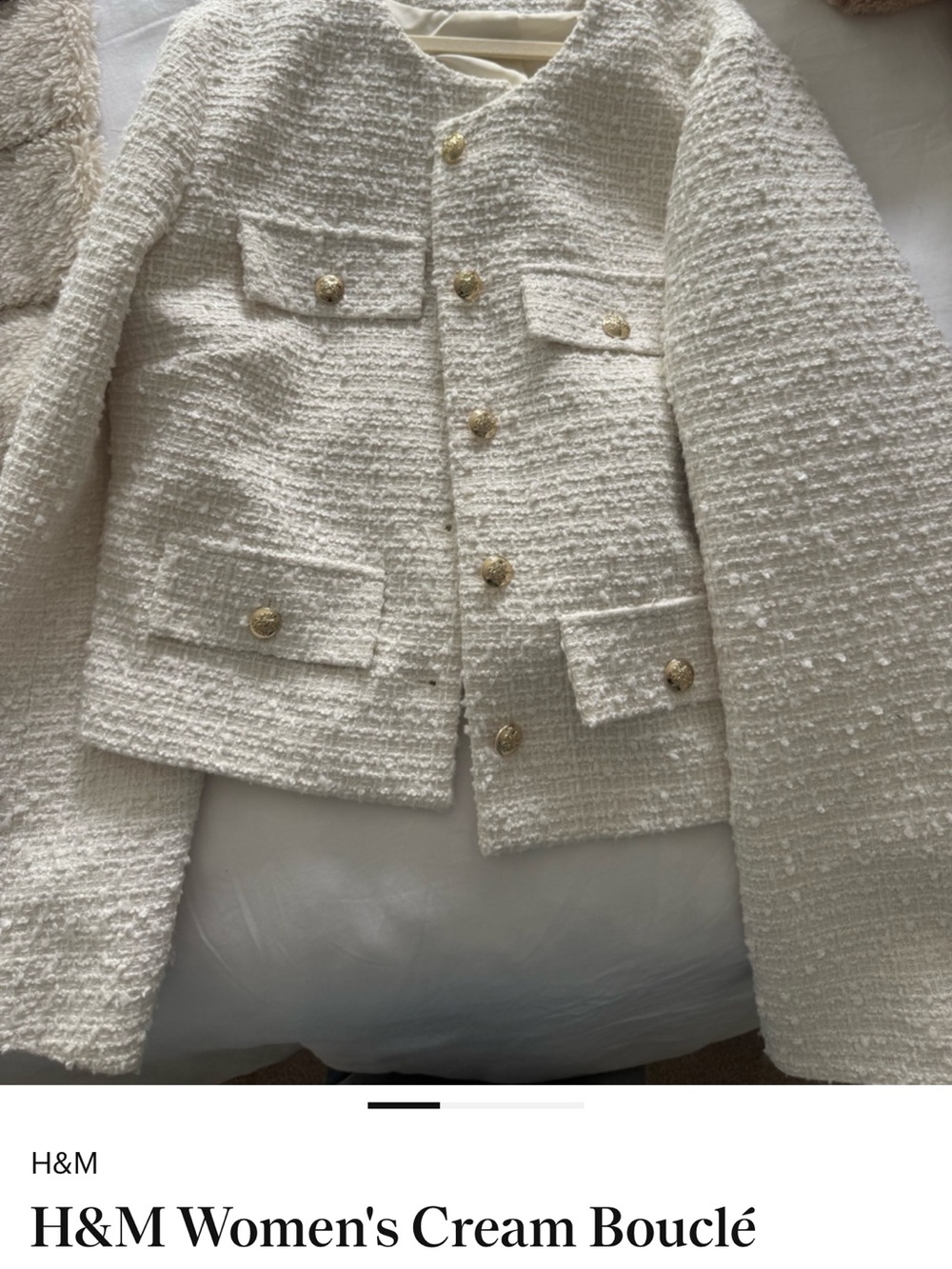 H&M Cream Bouclé Blazer with Gold Buttons